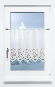 Занавеска для кафе из кружева Плауэн - Зимний лес с оленями (Ш x В) 64 см * 55 см, коричневая/разноцветная Plauener Spitze