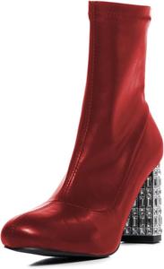 Женские сексуальные ботильоны YDN с круглым носком, заклепками и стразами, скуластые на высоком каблуке с боковой молнией, обувь для вечеринок, шопинга и свиданий, размер 4-16 US, Red