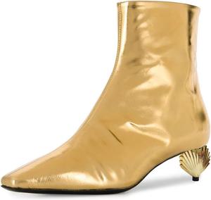 Женские модные ботильоны XYD с низким каблуком, квадратным закрытым носком, из лаковой кожи с боковой молнией, удобные базовые короткие ботинки для женщин и девушек, на осень и зиму, для вечеринок, выпускных и свадебных платьев, Gold-2.55" Scallop Heel
