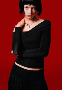 Топ Bershka SHIMMERY TEXTURED-BARDOT, Black