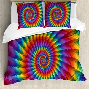 Пододеяльник ABAKUHAUS Trippy, вибрирующий, радужная спираль, защита от клещей, подходит для аллергиков, с наволочками, 200 см x 200 см - 80 x 80 см, разноцветный