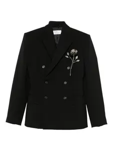 Двубортный пиджак с цветочной брошью Giuseppe Di Morabito, черный