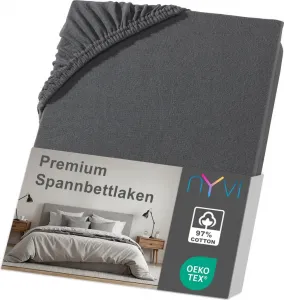Простыня на резинке DreamScience Premium 180-200 x 220 см, антрацитовая, для кроватей с пружинным блоком шириной до 32 см - простыня на резинке Comfort, 190 г/м², без усадки, без складок, с резинкой NYVI
