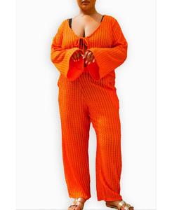 Женская блузка с завязками спереди и расклешенными рукавами, связанная крючком FASHION-SZN CURVE, Orange
