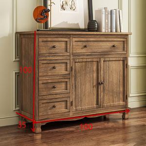 Yu Senyi Комод для гостиной из массива дерева в средиземноморском стиле, 5 ящиков, двустворчатые дверцы, цвет кофе, полностью собран