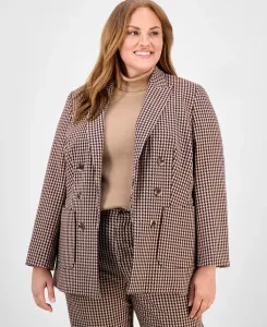 Блейзер больших размеров с узором «гусиная лапка» Anne Klein, желтый