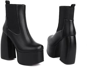 Женские ботинки большого размера выше щиколотки - Ботинки рыцарского стиля с круглым носком и толстой подошвой, с противоскользящей подошвой HoaloX, Black