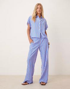 Брюки из хлопка в сине-розовую полоску Mango