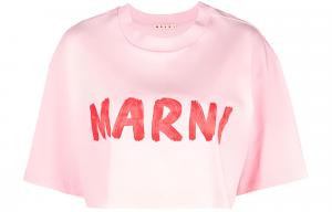 Кроп-футболка с принтом логотипа MARNI, розовый