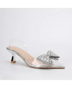 Женские туфли Maxi88 на низком каблуке с прозрачным верхом и стразами BERNESS, серебряный