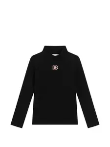 Топ с воротником-стойкой и логотипом Dolce & Gabbana Kids, черный