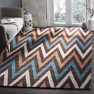 Ковер SAFAVIEH, 122 x 183 см, Chatham Collection, коричневый и разноцветный, ручной работы, шеврон из шерсти, идеально для помещений с высокой проходимостью: прихожая, гостиная, спальня (CHT151B)