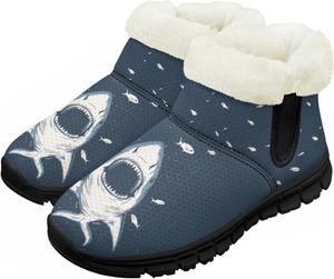 Детские зимние ботинки для мальчиков и девочек, утепленные высокие кеды с подошвой против скольжения и флисовой подкладкой, пушистые слипоны Chririnla, Shark