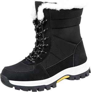 Женские походные ботинки на шнуровке, зимние теплые ботинки с плюшевой подкладкой, комфортные уличные ботинки на голенище, кроссовки Generic, A1-Black