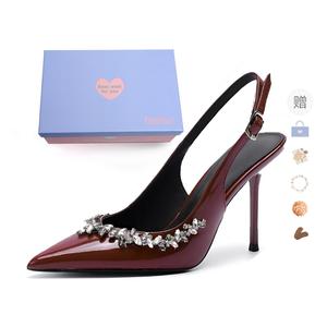 Xingdiman Тонкие каблуки женские бордовые на высоком каблуке бордовые [подарочный набор] (с подарком), цвет Burgundy[Gift Box Set](Gift Included)