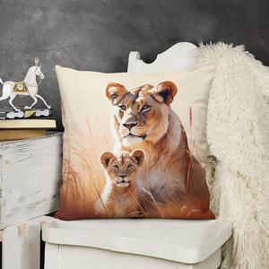 HighonHi Чехол для подушки декоративный Lioness Mom and the Cub из вельвета с принтом диких животных