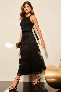 Платье миди для выпускного вечера с пайетками и вырезом халтером премиум класса Lipsy, черный