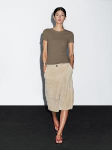 Футболка из фактурного хлопка с эффектом крепа Massimo Dutti, Mole Brown