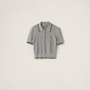 Поло из хлопкового трикотажа MIU MIU, мраморный/синий