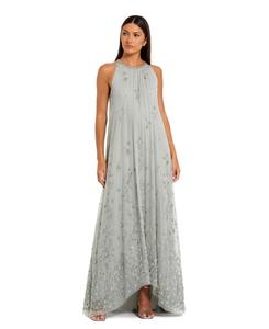 Женское трапециевидное платье с высоким воротником, цветочной вышивкой и сетчатой вставкой Mac Duggal, Sage