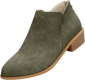 Женские ботильоны с V-образным вырезом, осенняя винтажная мода, заостренный носок, массивный каблук, короткие ботинки с задней молнией GHTRHSB, Green