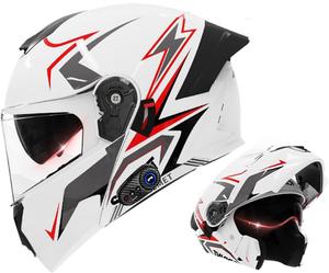 Шлем мотоциклетный FYKJYXGS Bluetooth с двумя динамиками и микрофоном, белый / красный