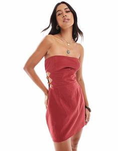 4th & Reckless льняное хлопковое бандо мини-платье с вырезанными бусинами цвета ржавчины