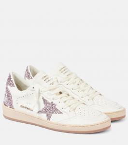 Кроссовки Ball Star из кожи с блестками Golden Goose, White/Pink