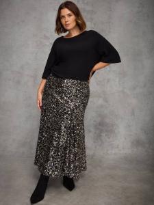 Юбка миди клеш с пайетками Curve Live Unlimited, Black