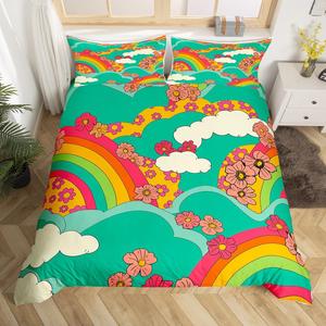 Erosebridal Комплект постельного белья Groovy Rainbow King для девочек, цветочный ретро стиль 60-70-х годов, психоделический дизайн с красочными облаками, Multi 28