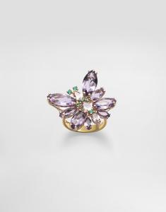 Кольцо butterfly из желтого золота 18 карат, с аметистами, морганитами и изумрудами Dolce & Gabbana, золото