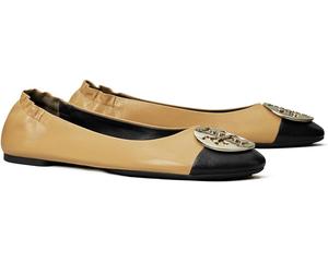 Туфли на плоской подошве Tory Burch Claire Cap-Toe Ballet, цвет Ginger Shortbread/Perfect Black