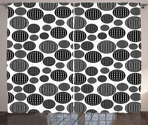 Шторы ABAKUHAUS в геометрическом деревенском стиле, монохромные шары и круги, универсальные ленточные шторы для гостиной с петлями и крючками, 280 x 225 см, цвет: антрацитовый серый и белый Abakuhaus