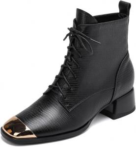 Женские ботильоны TinaCus ручной работы из натуральной кожи с высоким голенищем, шнуровкой и квадратным носком, Black