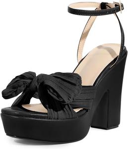 Женские сандалии Allegra K на платформе с бантом и ремешком на пятке с массивным каблуком, черный