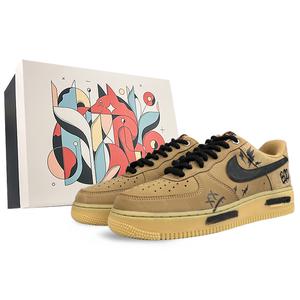 Nike Кроссовки Air Force 1 с низким верхом, противоскользящие и износостойкие, унисекс, черно-коричневые