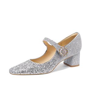 Туфли Мэри Джейн на массивном каблуке 5 см, женские LOLY, Silver Floral Love 5Cm