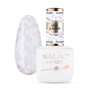 Молочно-серебряная каучуковая основа, 7 мл Nailac Glammy base, цвет milk&silver