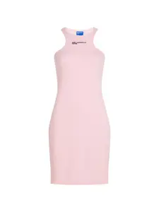 Платье миди в рубчик с логотипом Karl Lagerfeld Jeans, розовый