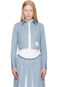Синяя классическая укороченная джинсовая рубашка с длинным рукавом Thom Browne