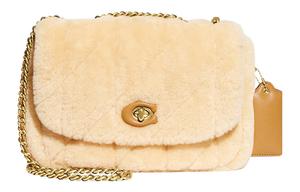 COACH Плед из овчины плюш с гладкой кожей портативная сумка кроссбоди, сумка через плечо женская ecru