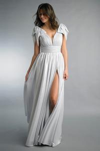 Платье с бантом на плечах и люрексом Basix Black Label, серебряный