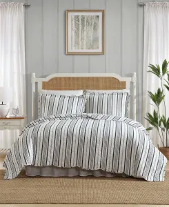 Комплект постельного белья Stripe Perfection из 3 предметов, хлопковый, размер Full/Queen Laura Ashley, белый/угольно-серый