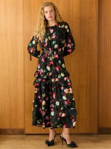 Наташа цветочное платье макси с длинным рукавом и круглым вырезом Baukjen