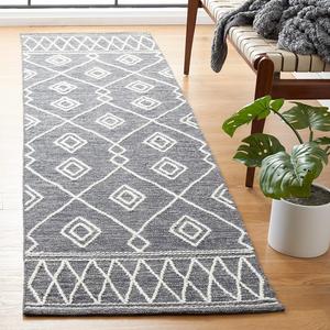 Ковер-дорожка SAFAVIEH, 69 x 275 см, Kilim Collection - , Charcoal & Ivory, ручной работы марокканский бохо хлопок, идеально для помещений с высокой проходимостью в гостиной, спальне (KLM852H)