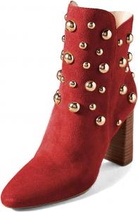 Женские модные ботильоны FYS с заклепками, круглым носком и массивным каблуком, короткие ботинки на осень, на пуговицах, размеры 4-16 US, Red