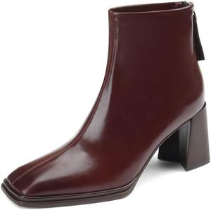 Женские ботильоны TinaCus с квадратным носком, из натуральной кожи, ручной работы, с застежкой-молнией сзади, на среднем массивном каблуке, стильные, Burgundy