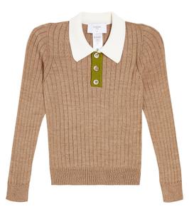 Топ-поло из смесовой шерсти ребристой вязки Paade Mode, коричневый