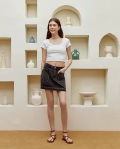 Женская мини-юбка с заклепками в стиле плотницкого искусства Green Coast, черный