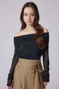 Прозрачный женский топ с открытыми плечами Rienda, цвет Black